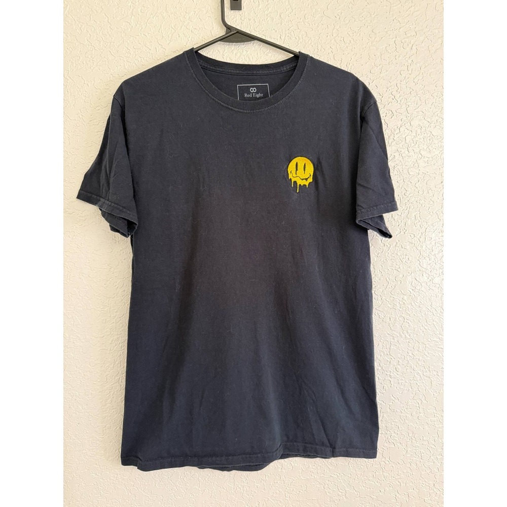 Red Eight Mens Black Melting Smiley Face Graphic Tee Shirt Medium Short Sleeve
